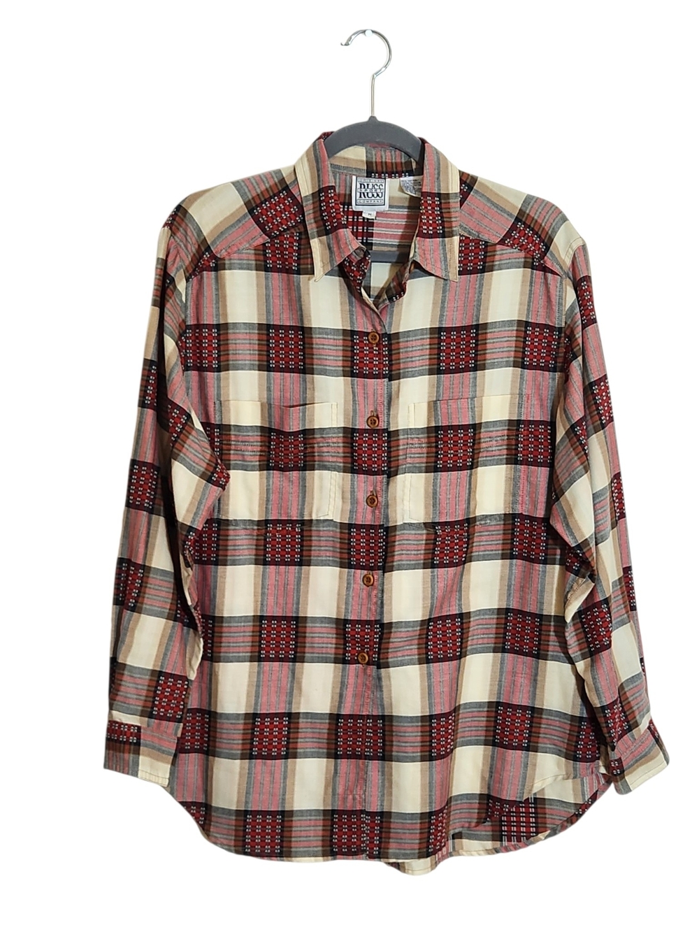 Russ Original Sport Company Vintage Red and Cream Plaid Button Down Shirt Size M